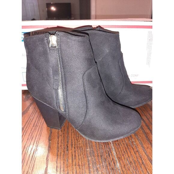 New Size 6 Black Stacked Heel Side Zip Ankle Boots Booties - Picture 1 of 4